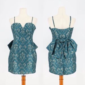 Altar'd State Teal and Gold Brocade Mini Dress NWT XS